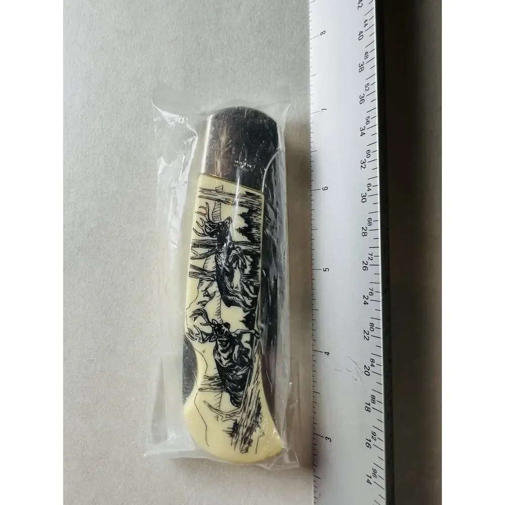 Vintage Lock-Back‎ Folding Knife w/ Whitetail Deer On Handles New Unopened